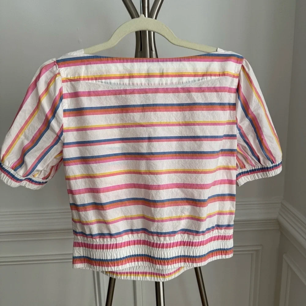 J. Crew Cinched Waist Cropped Sorbet Stripe Cotton Top Size 2P